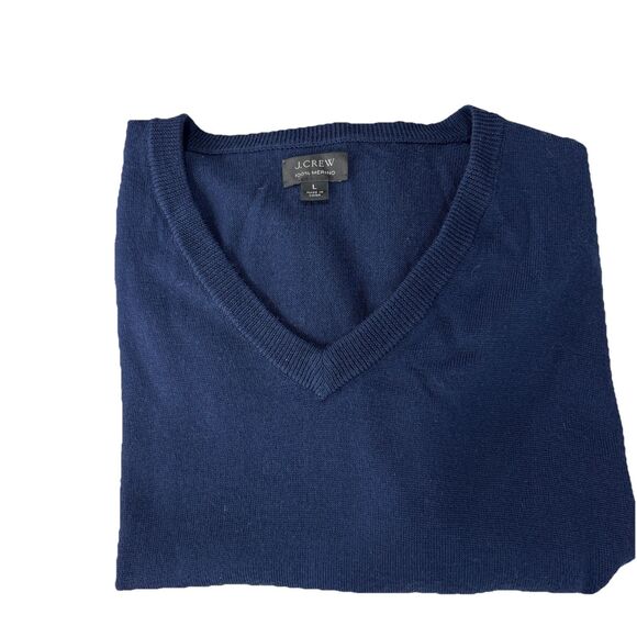 J.Crew Men’s Merino Wool V Neck Sweater Navy Blue Long Sleeve Pullover Size L - Picture 8 of 8